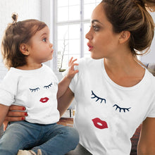 Load image into Gallery viewer, Eye Lashes Red Lips Print Women and Kids T-shirt Funny Family.