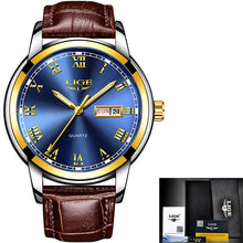Load image into Gallery viewer, New Mens Watches LIGE Top Brand Leather Chronograph Waterproof Sport Automatic