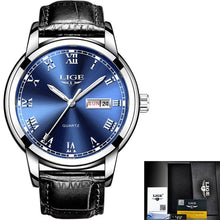 Load image into Gallery viewer, New Mens Watches LIGE Top Brand Leather Chronograph Waterproof Sport Automatic