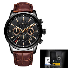 Load image into Gallery viewer, New Mens Watches LIGE Top Brand Leather Chronograph Waterproof Sport Automatic