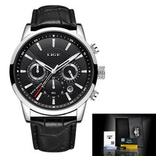 Load image into Gallery viewer, New Mens Watches LIGE Top Brand Leather Chronograph Waterproof Sport Automatic