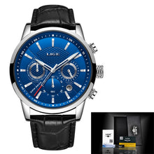 Load image into Gallery viewer, New Mens Watches LIGE Top Brand Leather Chronograph Waterproof Sport Automatic