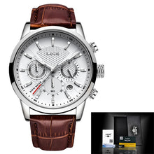 Load image into Gallery viewer, New Mens Watches LIGE Top Brand Leather Chronograph Waterproof Sport Automatic