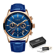 Load image into Gallery viewer, New Mens Watches LIGE Top Brand Leather Chronograph Waterproof Sport Automatic