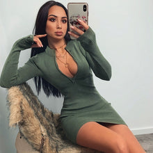 Load image into Gallery viewer, Women Winter Fall Bodycon Ribbed Dress.