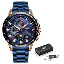 Load image into Gallery viewer, Relogio Masculino LIGE Hot Fashion Mens Watches Top Brand Luxury Wrist Watch Quartz Clock Blue Watch Men Waterproof Chronograph