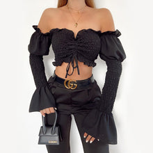 Load image into Gallery viewer, Top Blouses Shirts Flare Sleeve Summer Crop.
