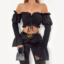 Load image into Gallery viewer, Top Blouses Shirts Flare Sleeve Summer Crop.