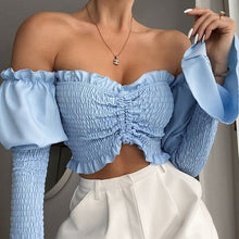 Load image into Gallery viewer, Top Blouses Shirts Flare Sleeve Summer Crop.