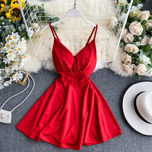 Load image into Gallery viewer, Women A-line Sexy Dress V-Neck Spaghetti Strap Backless Mini Dresses.