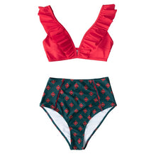Load image into Gallery viewer, CUPSHE Floral Red High-waisted Bikini.