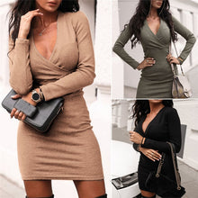 Load image into Gallery viewer, Elegant Fashion Women Long Sleeve Deep V Neck Jumper Dress.
