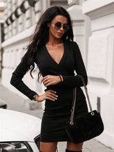 Load image into Gallery viewer, Elegant Fashion Women Long Sleeve Deep V Neck Jumper Dress.
