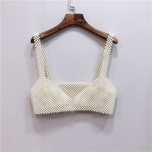 High Street Deep V Neck Pearl Vest Women.