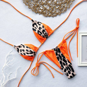 Peachtan Halter leopard bikini.