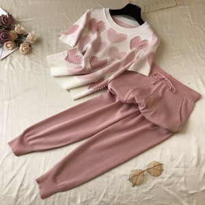 Korean summer Love printed knitted 2 Peice Set Women.