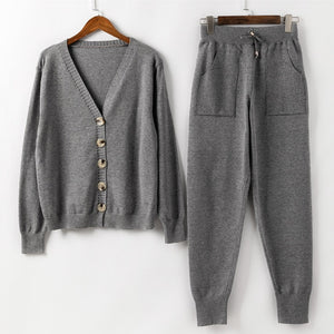 Women Knitted Tracksuit Turtleneck Sweater Casual.