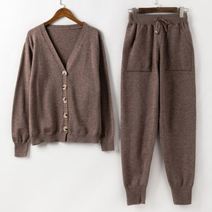 Women Knitted Tracksuit Turtleneck Sweater Casual.