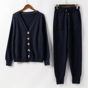 Women Knitted Tracksuit Turtleneck Sweater Casual.