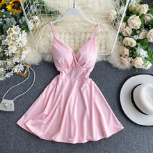 Load image into Gallery viewer, Women A-line Sexy Dress V-Neck Spaghetti Strap Backless Mini Dresses.
