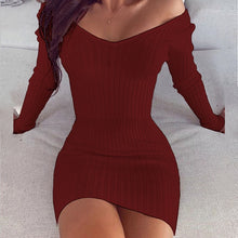 Load image into Gallery viewer, Sexy Club Off Shoulder Long Sleeve Bodycon Dress.
