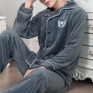 Warm Sleepwear Men's Flannel Winter Thick Pajama.
